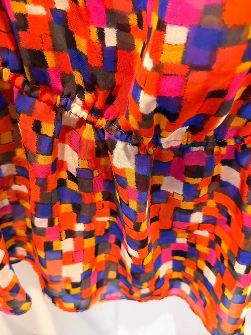 Allen B Large Abstract Print Peplum Blouse Colorful Sheer Flowy Top - Picture 2 of 9